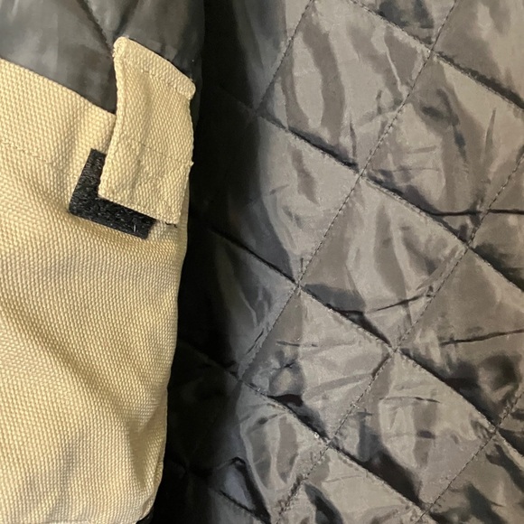 Duluth Trading Co Black Wool and Tan Canvas Workwear Sleeves Varsity Jacket - Picture 7 of 8